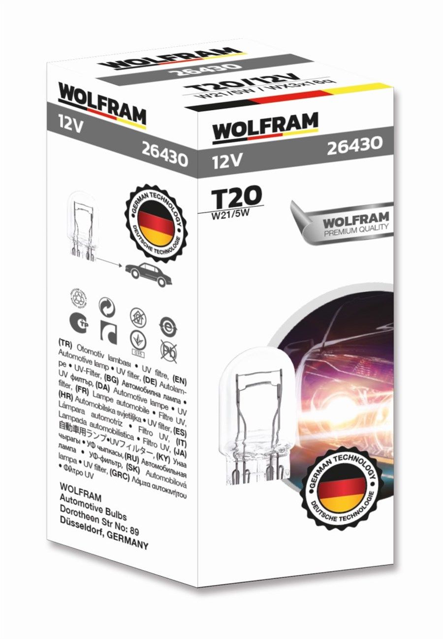 Wolfram T20 1016 W21/5W Jumbo Dipsiz Çiftli Ampul