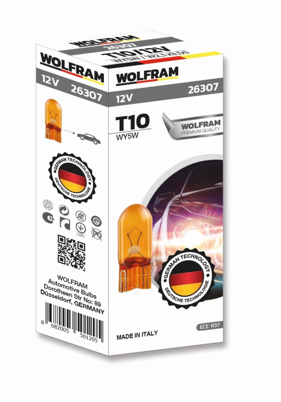 Wolfram T10 Wy5W Orta Dipsiz Sarı Ampul